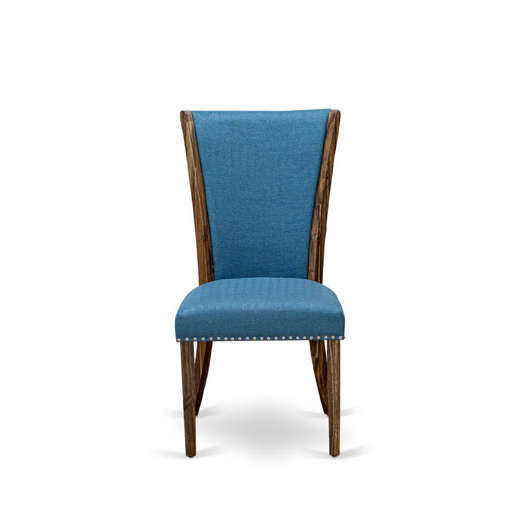 Alt View 1. East West Furniture - Set of 2 - Upholstered Chair- Dining Chair Includes Distressed Jacobean Wood Frame with Blue Linen Fabric Seat - Brown.