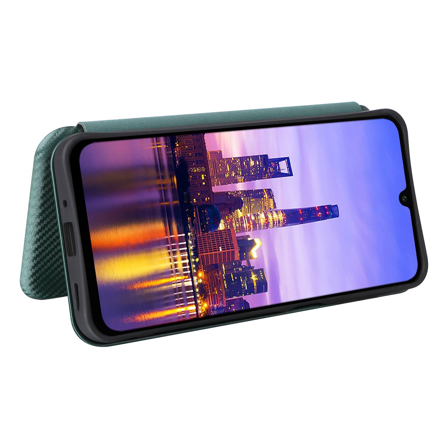 Alt View 1. Dteck - Carbon Fiber Texture Folio Phone Case for Samsung Galaxy A16 5G,PU Leather Magnetic Closure Hidden Card Slot Flip Cover - Green.