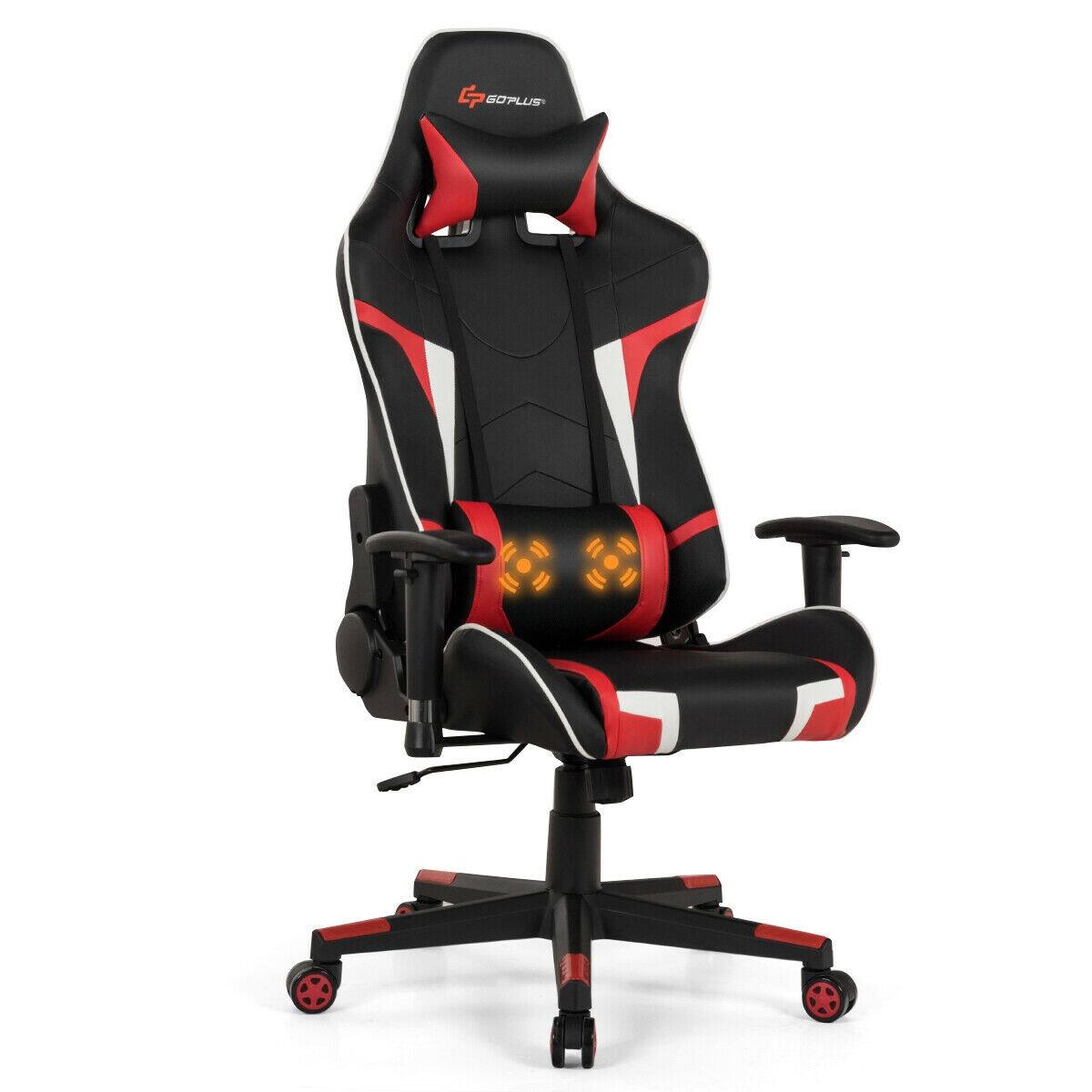 Back. WELLFOR - Reclining Swivel Massage Gaming Chair with Lumbar Support - Red.