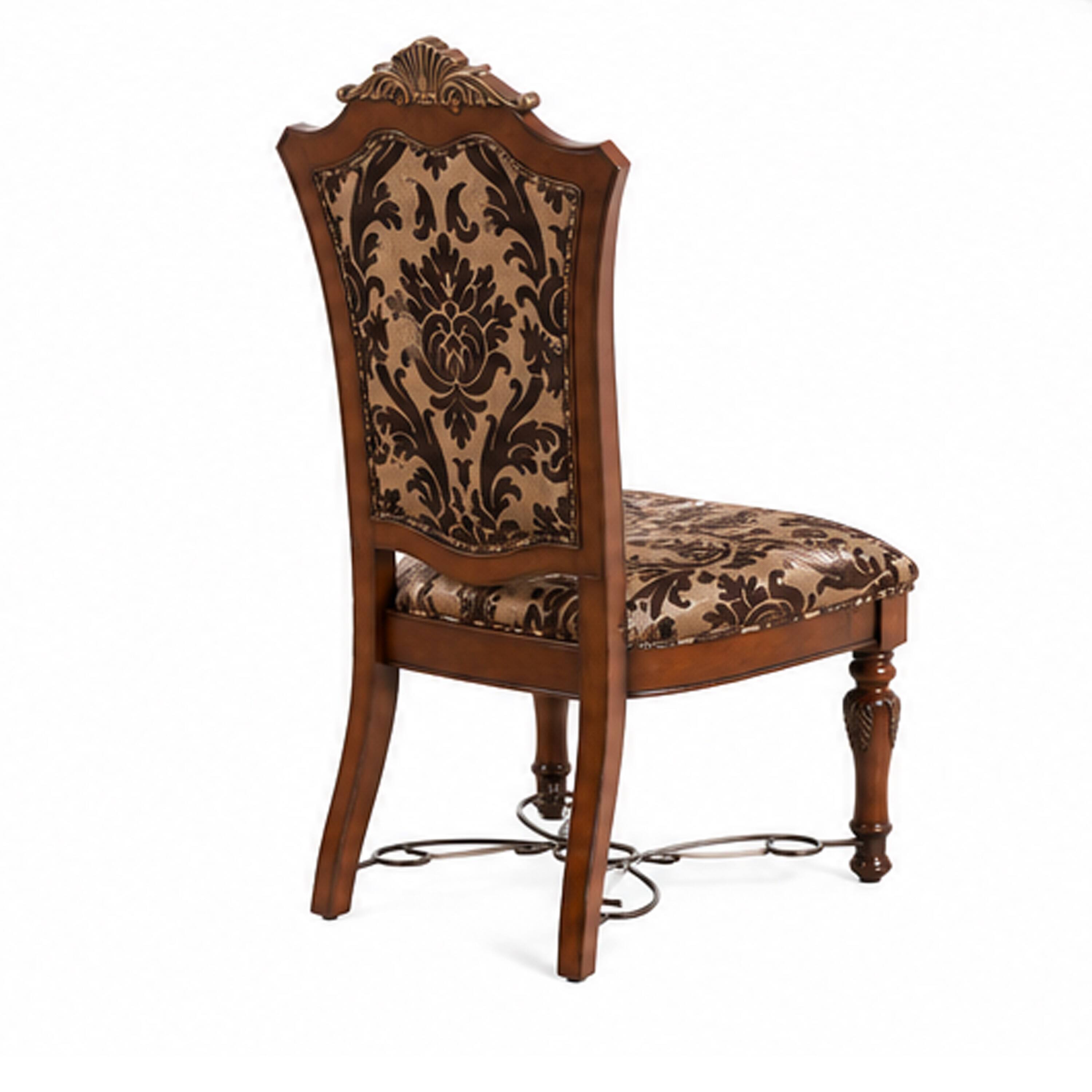 Back. Manhattan Lane - Wooden Fabric Upholstered Side Chair With Floral Print, Brown, Pack Of Two - Brown.