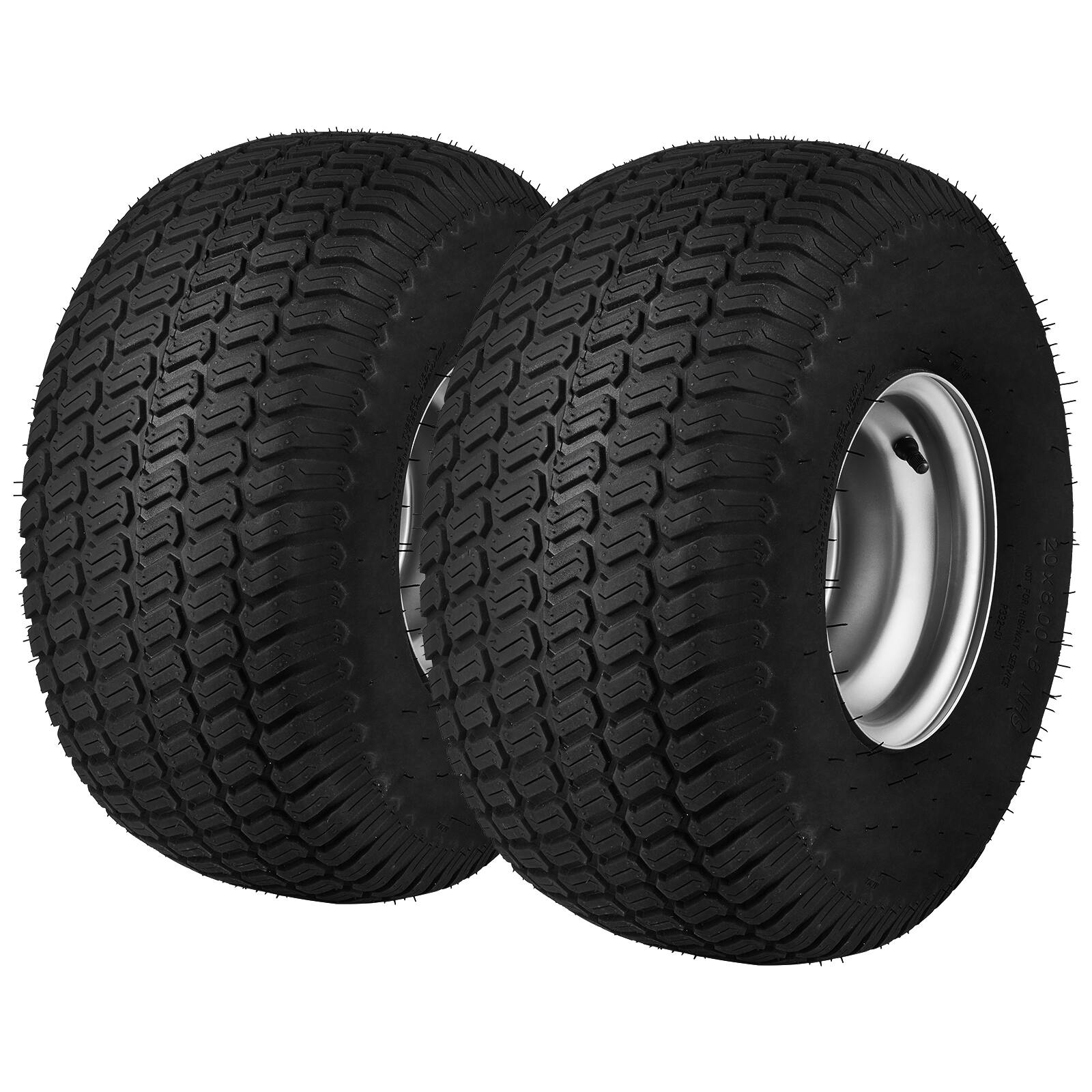 Front. VEVOR - Lawn Mower Tires with Rim, 20x8-8" Tubeless Tractor Tires, 2-Pack Tire and Wheel Assembly, S-Turf Pneumatic Tires - Black.