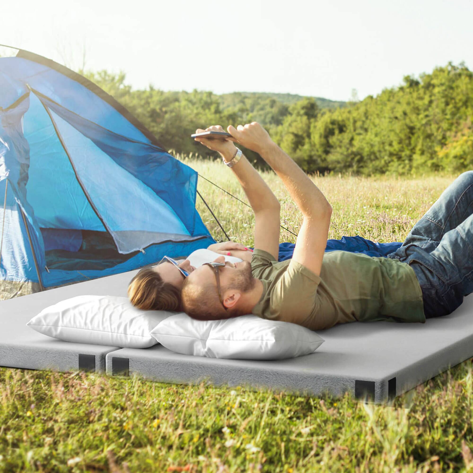 Alt View 1. Costway - Costway Memory Foam Camping Mattress with Anti-slip Bottom Travel Bag for Outdoor Sleeping Gray - Gray.