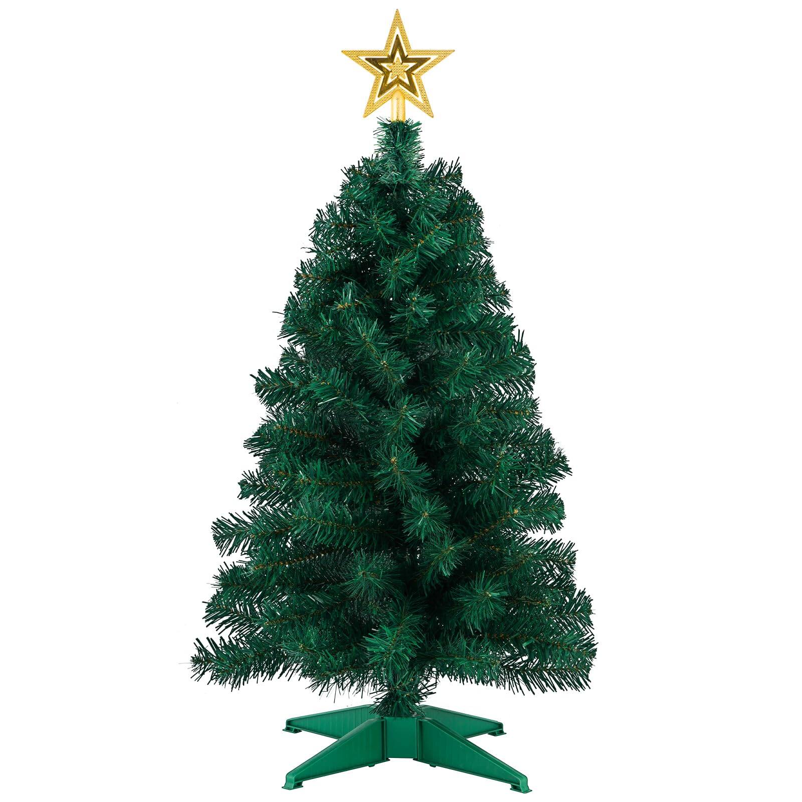 Stylel Star - 3ft Artificial Christmas Tree with Gold Tree Topper Star, Mini Xmas Pine Tree with 4-Leg Stable Plastic Base - Default