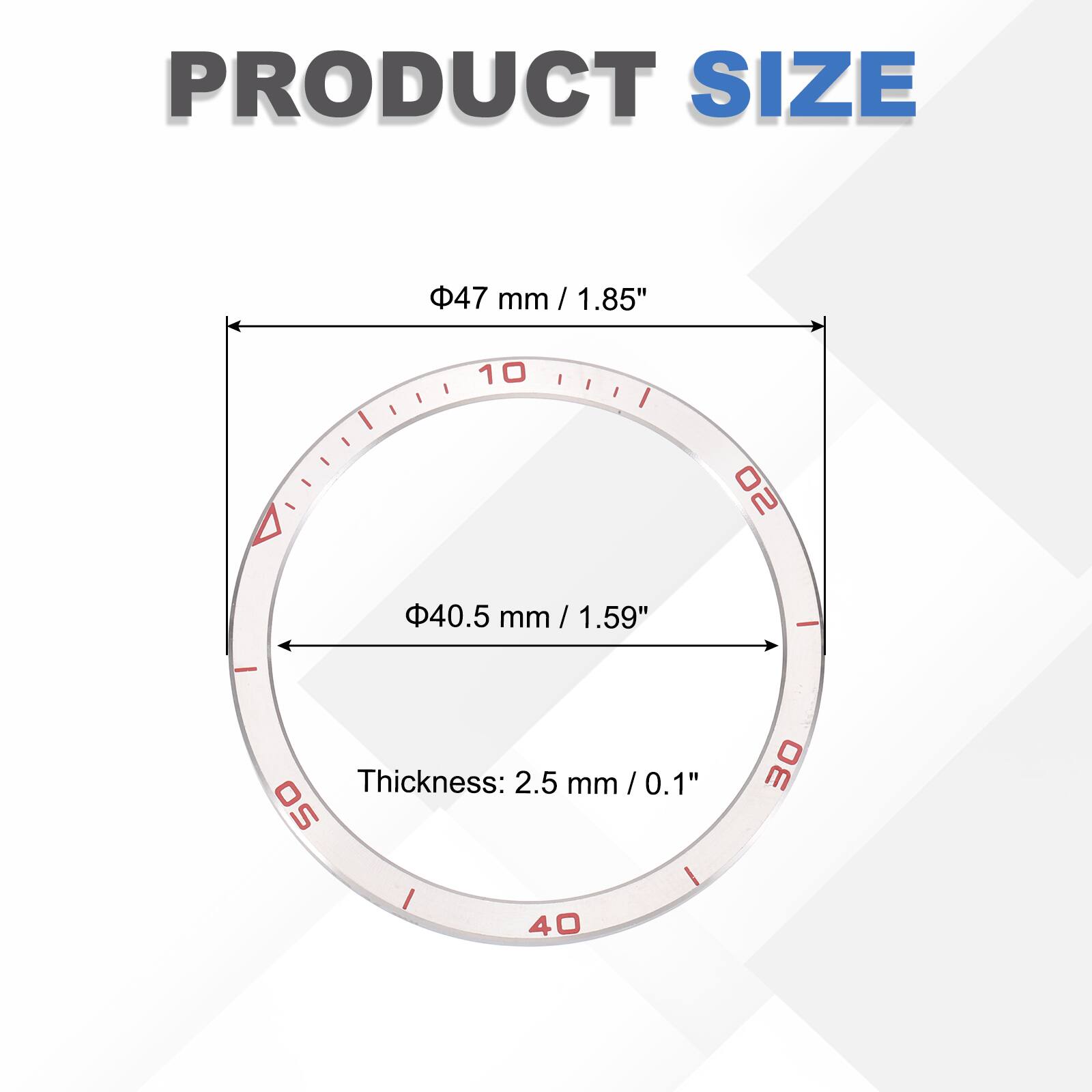 PRODUCT SIZE  
47 mm / 1.85"  
40.5 mm / 1.59"  
Thickness: 2.5 mm / 0.1"