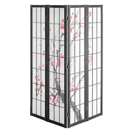 VEVOR - Room Divider, 4 Panel Japanese Room Divider Screen, Wood Folding Privacy Screen Indoor, Japanese Partition Portable - Black