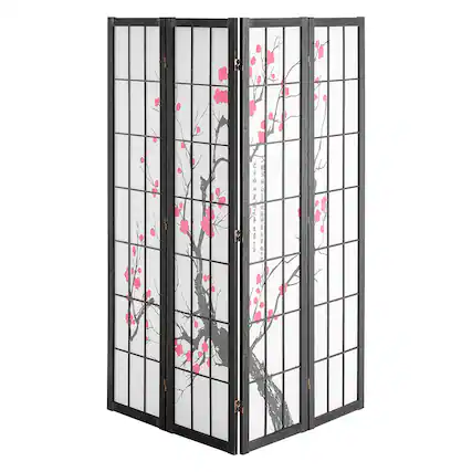 Front. VEVOR - Room Divider, 4 Panel Japanese Room Divider Screen, Wood Folding Privacy Screen Indoor, Japanese Partition Portable - Black.