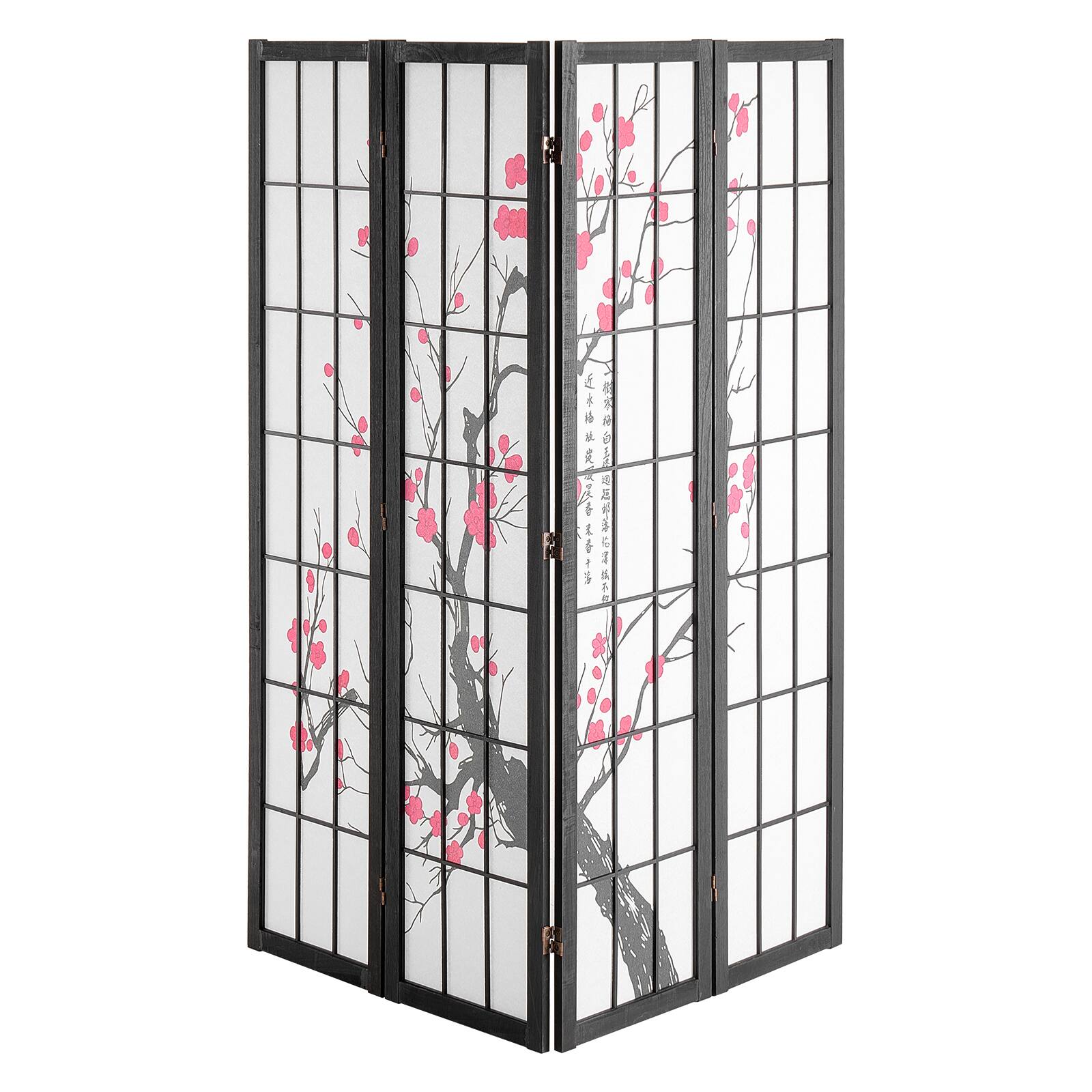 Front. VEVOR - Room Divider, 4 Panel Japanese Room Divider Screen, Wood Folding Privacy Screen Indoor, Japanese Partition Portable - Black.
