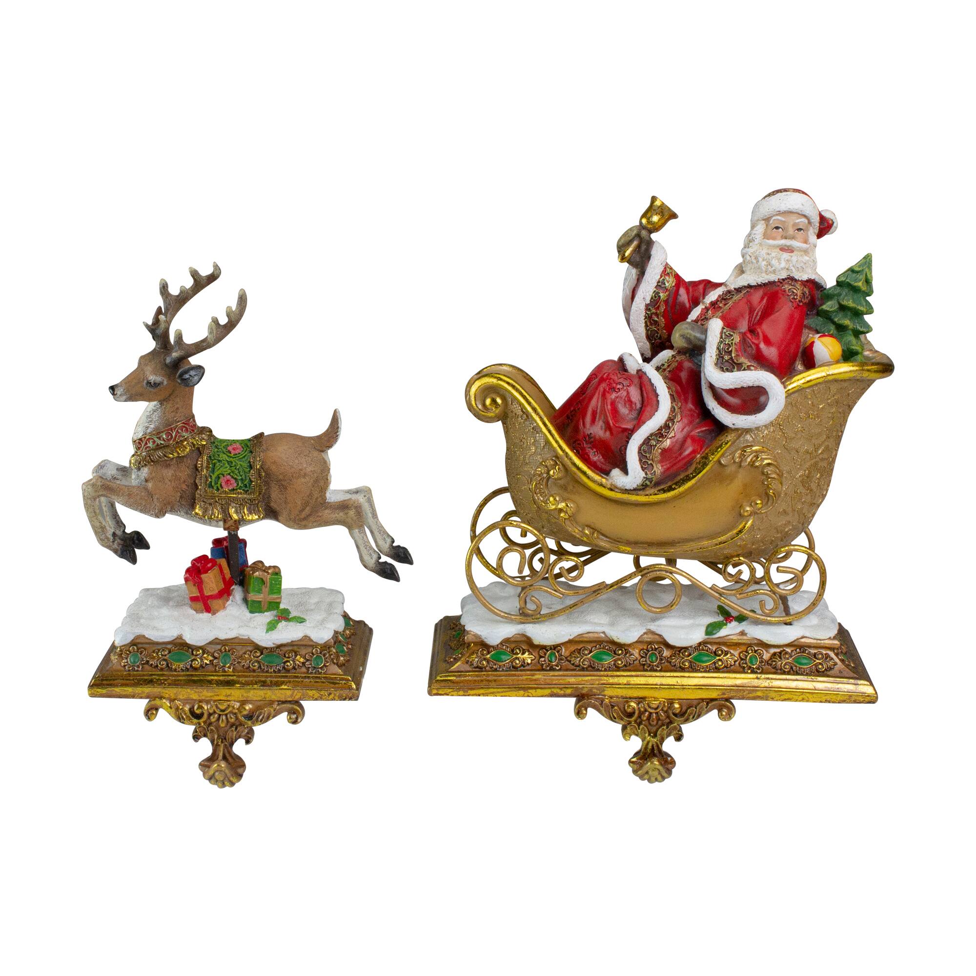 Roman - Set of 2 and Red Santa Claus with Reindeer Christmas Stocking Holders 9.5" - Brown