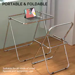Winado - Portable Folding Acrylic Table Small TV Tray for Snack Dinner on Couch, Tiny Foldable Desk for Indoor Office Small Space - Transparent