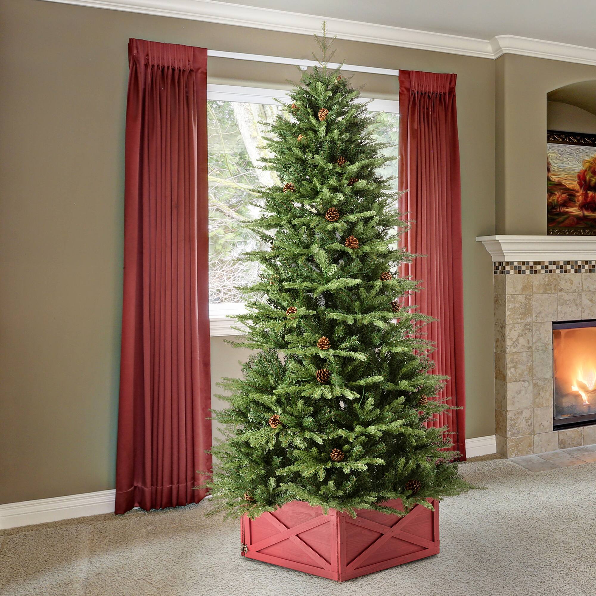 Alt View 4. Glitzhome - 6ft Pre-Lit Fir Slim Artificial Christmas Tree with 350 LED Lights - Green.