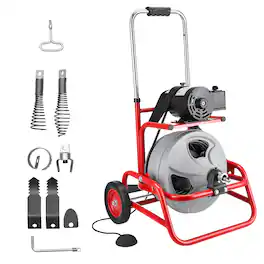 VEVOR - Drain Cleaner Machine 75 FT x 3/8 Inch, Sewer Snake Auger on Wheels, Manual Feed Drain Cleaning Machine