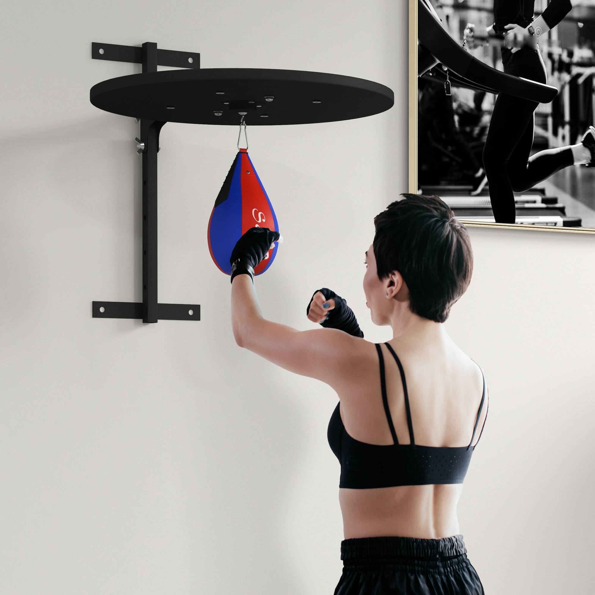 Alt View 1. Soozier - Adjustable Speed Bag Platform, Wall Mounted Punching Bag with 360-Degree Swivel for Home Fitness - Blue and Red.