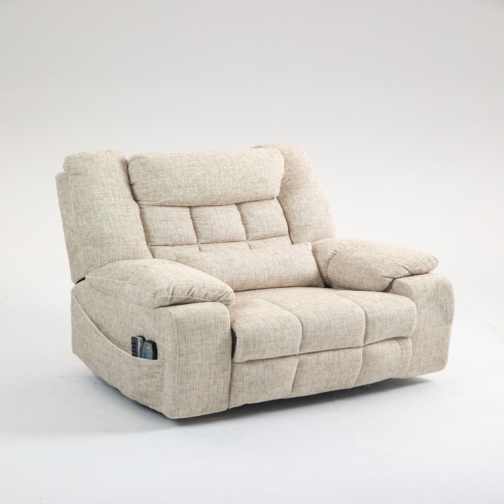 Ropilly - power lift recliner for big and tall seniors lay flat lift chair with heat and massage chenille - Cream