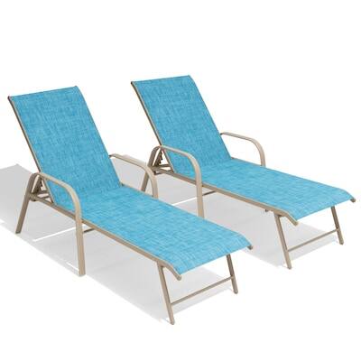 Alt View 6. Crestlive Products - Crestlive Products Set of 2 Stackable Aluminum Frame Adjustbale Chaise Lounge Chair - Blue.