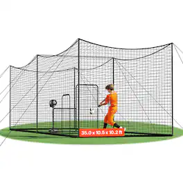 VEVOR - Baseball Batting Cage, 35.0 x 10.5 x 10.2 FT Freestanding Portable Batting Cage, Hitting Cages with 45-Ply Knotted HDPE - Black