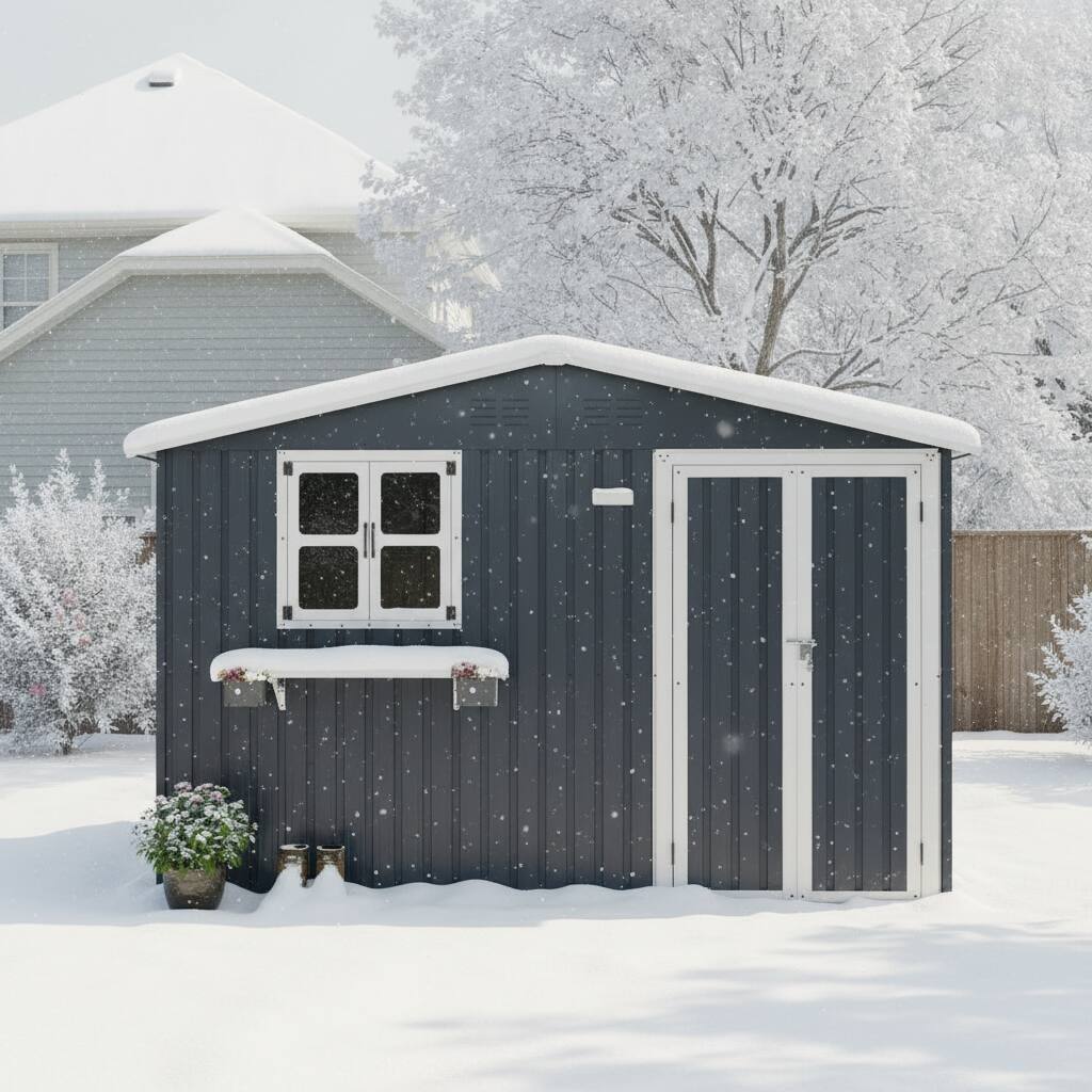 Alt View 8. Loheer - Loheer 10x8 Metal Storage Shed with Window Lockable Double Doors Waterproof Outdoor Garden Tool Shed Coal Gray.