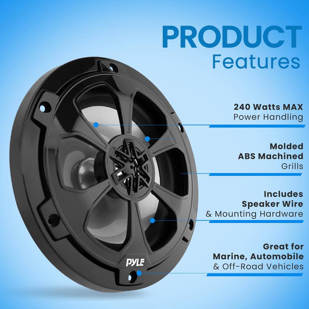 PRODUCT Features

- 240 Watts MAX Power Handling
- Molded ABS Machined Grills
- Includes Speaker Wire & Mounting Hardware
- Great for Marine, Automobile & Off-Road Vehicles