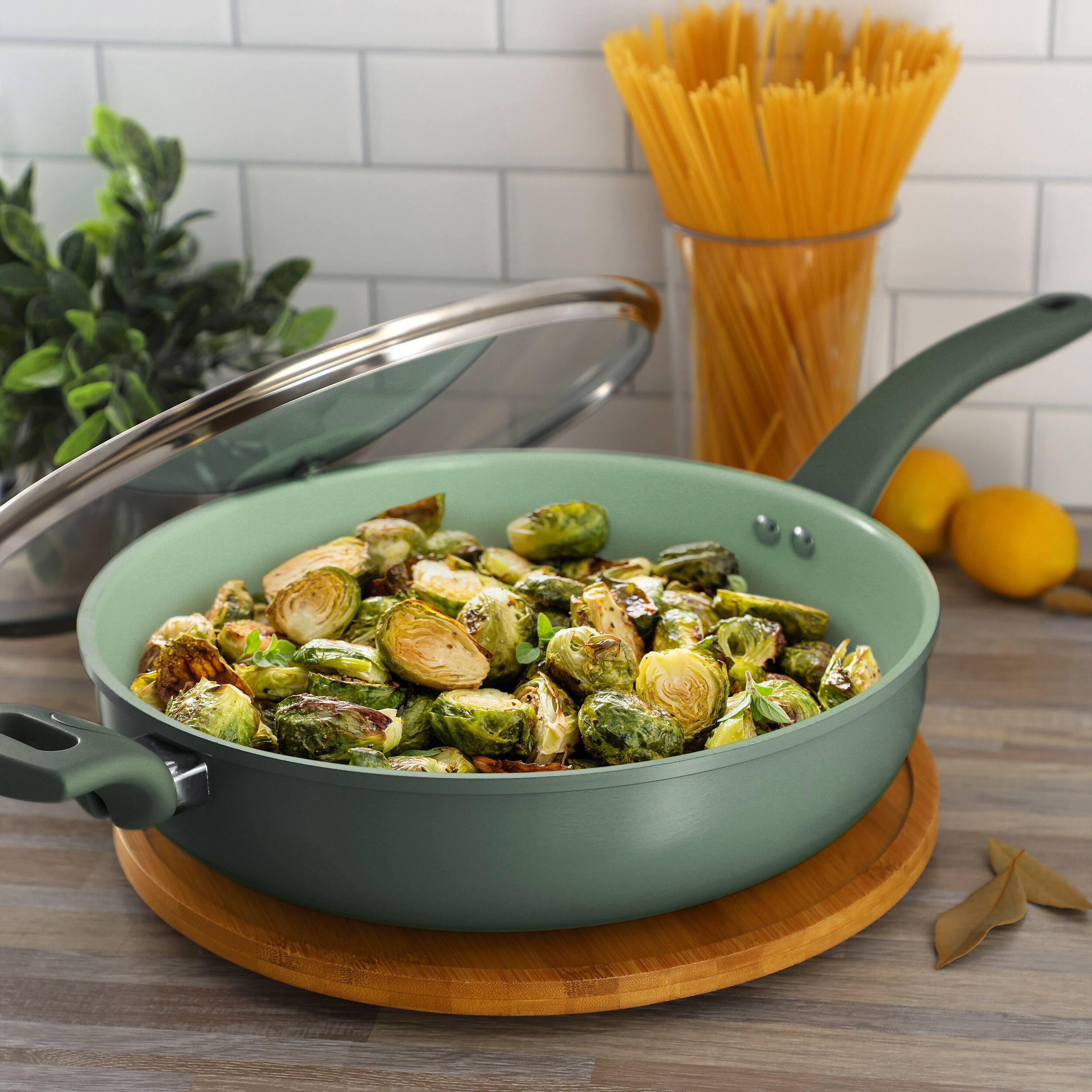 Alt View 4. Oster - Oster Sutterville Choice 5 Quart Ceramic Nonstick Saute Pan with Lid in Evergreen - Greeb.