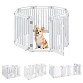 Gymax - Indoor Outdoor Dog Playpen w/Door Lock 31.5'' Height 8 Panels for RV Camping - White
