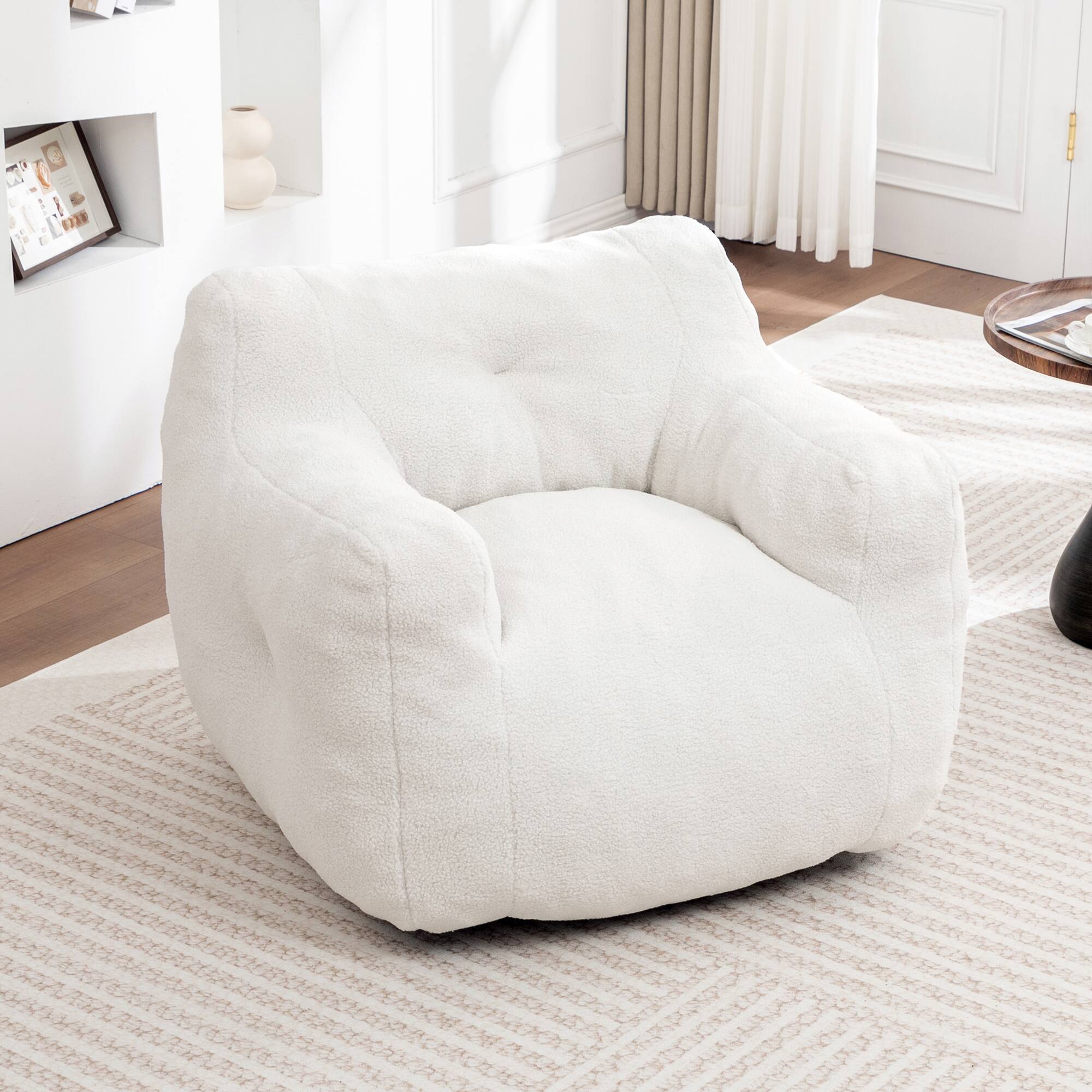 Alt View 4. GOODSILO - Bean Bag Sofa Chair with Armrests - Stuffed High-Density Foam, Lazy Comfy Chair for Adults, Living Room, Bedroom Reading - White.