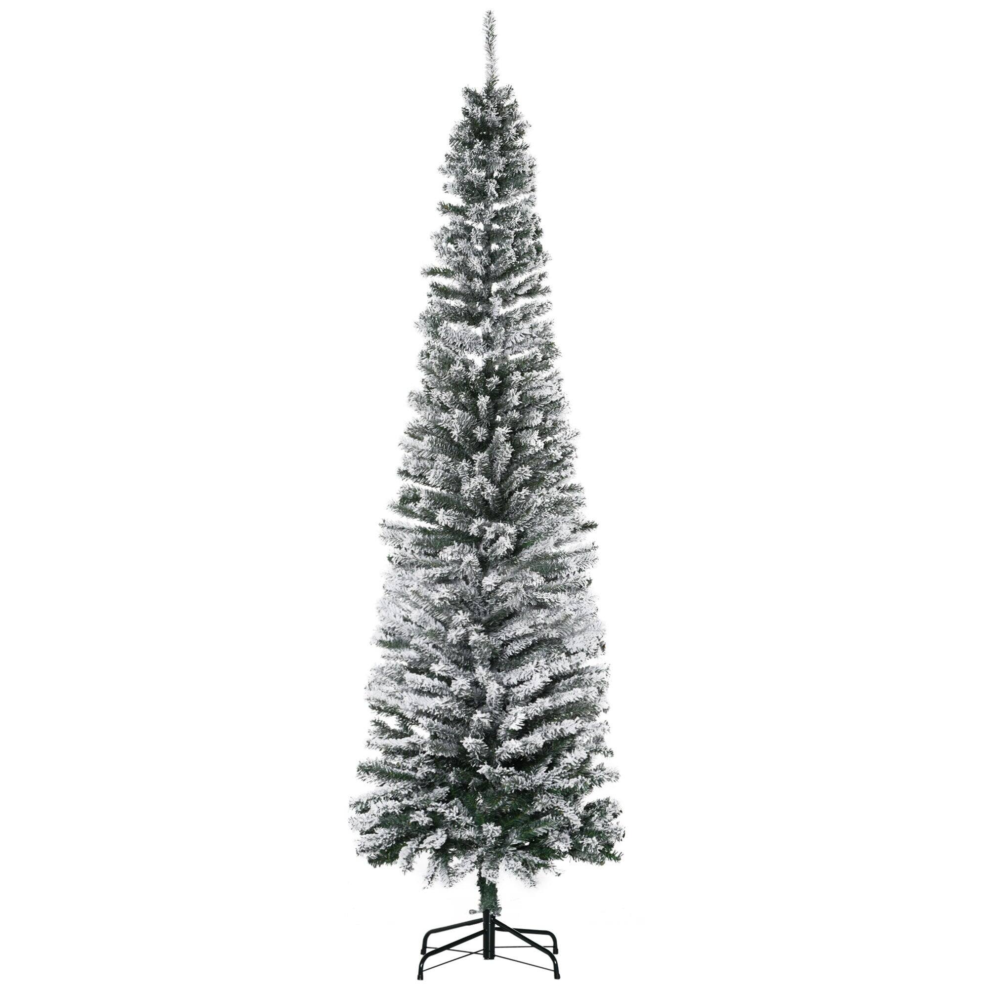 Alt View 5. Hivvago - 7.5 ft Tall Unlit Snow-Flocked Slim Artificial Christmas Tree with Realistic Branches and 738 Tips - Green.