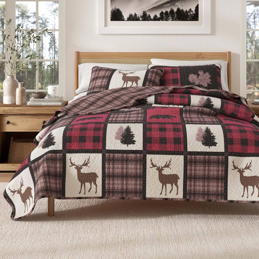 Southwestern Style Quilt Set – 100% Cotton – Striped Brown Green Orange Red Blue
