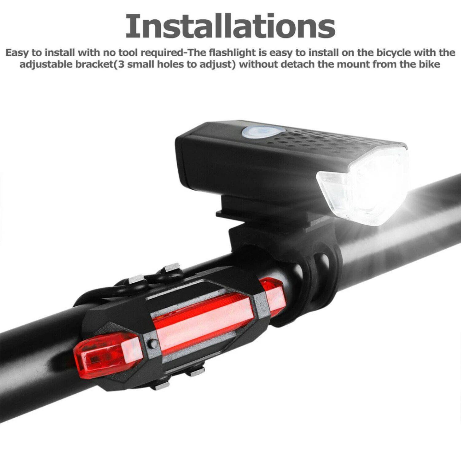 Installations

Easy to install with no tool required - The flashlight is easy to install on the bicycle with the adjustable bracket (3 small holes to adjust) without detaching the mount from the bike
