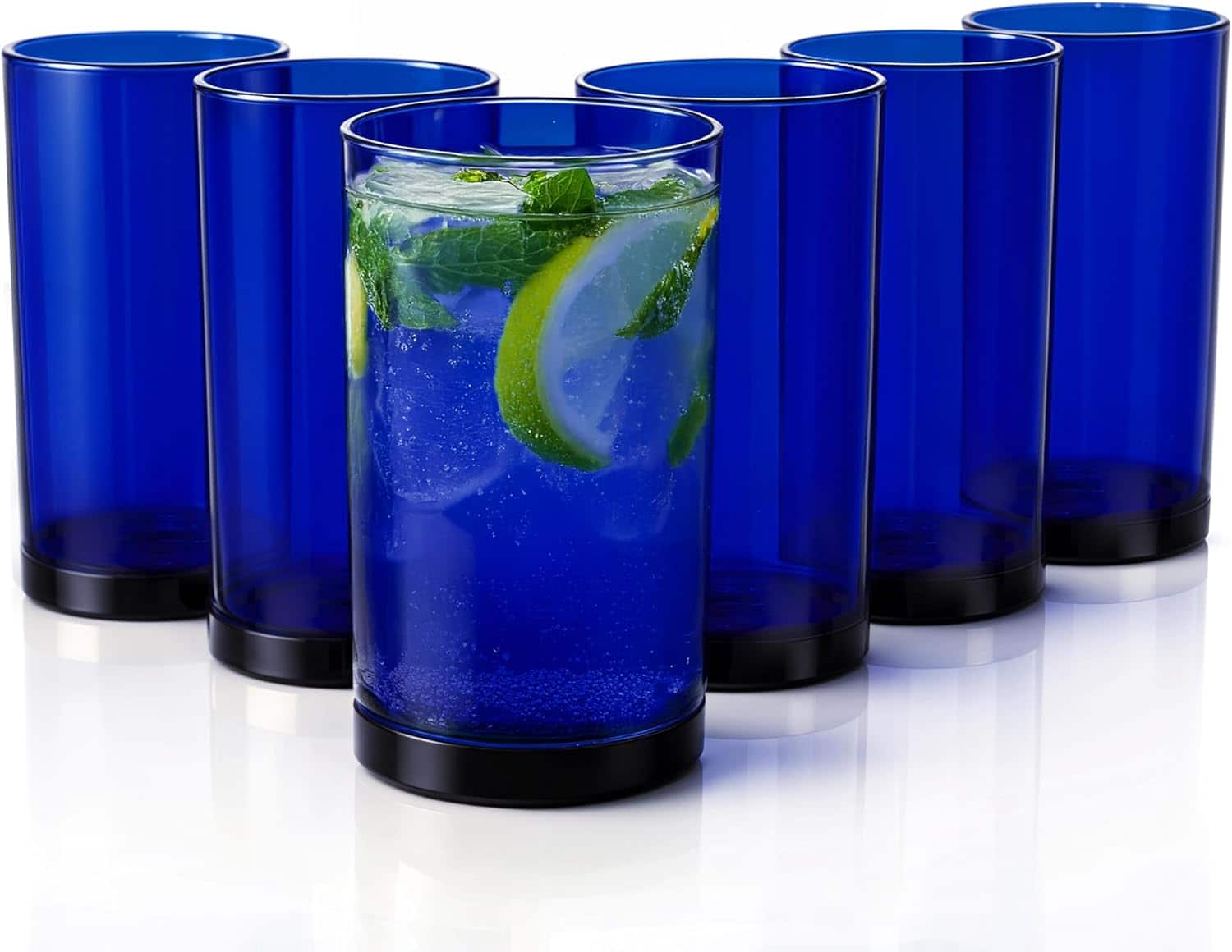 Zulay Kitchen - Acrylic Glasses Drinkware - 6 Piece Unbreakable Plastic Tumblers 16oz - Dark Blue