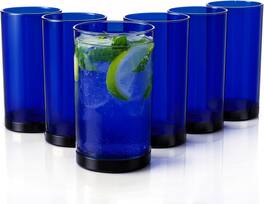 Zulay Kitchen - Acrylic Glasses Drinkware - 6 Piece Unbreakable Plastic Tumblers 16oz - Dark Blue
