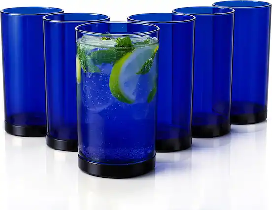 Front. Zulay Kitchen - Zulay Kitchen Acrylic Glasses Drinkware - 6 Piece Unbreakable Plastic Tumblers 16oz - Dark Blue.