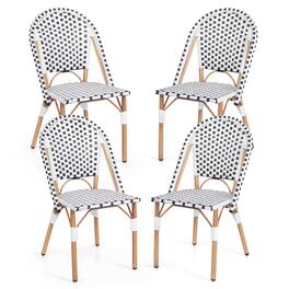 Gymax - French Bistro Chair Set of 4 w/ Hand-woven Rattan Galvanized Metal Frame Outdoor - White, Black, Natural