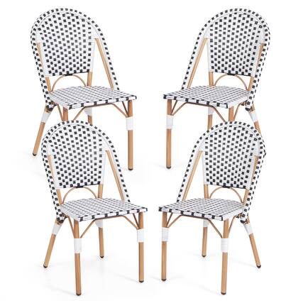 Front. Gymax - Gymax French Bistro Chair Set of 4 w/ Hand-woven Rattan Galvanized Metal Frame Outdoor - White, Black, Natural.