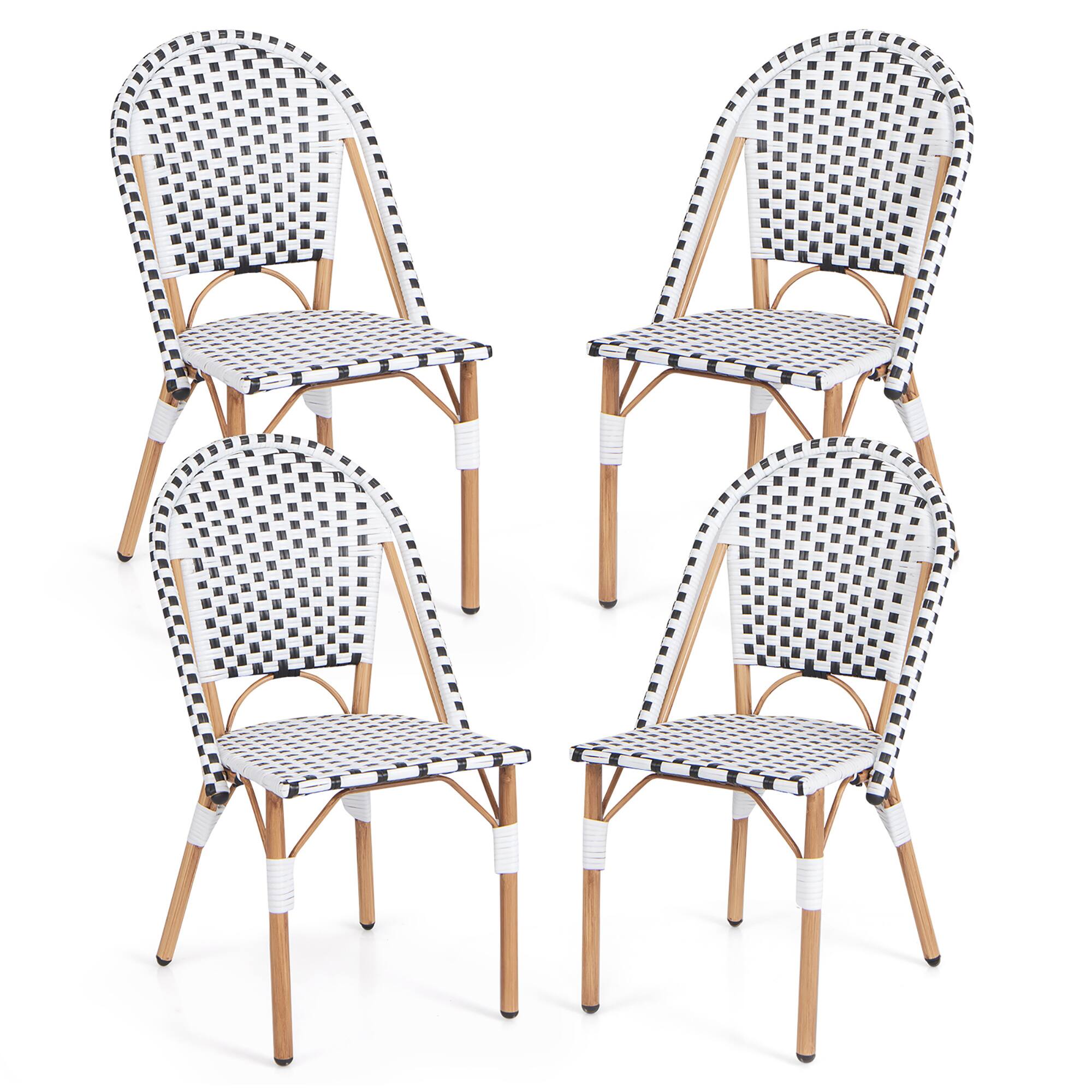 Front. Gymax - Gymax French Bistro Chair Set of 4 w/ Hand-woven Rattan Galvanized Metal Frame Outdoor - White, Black, Natural.