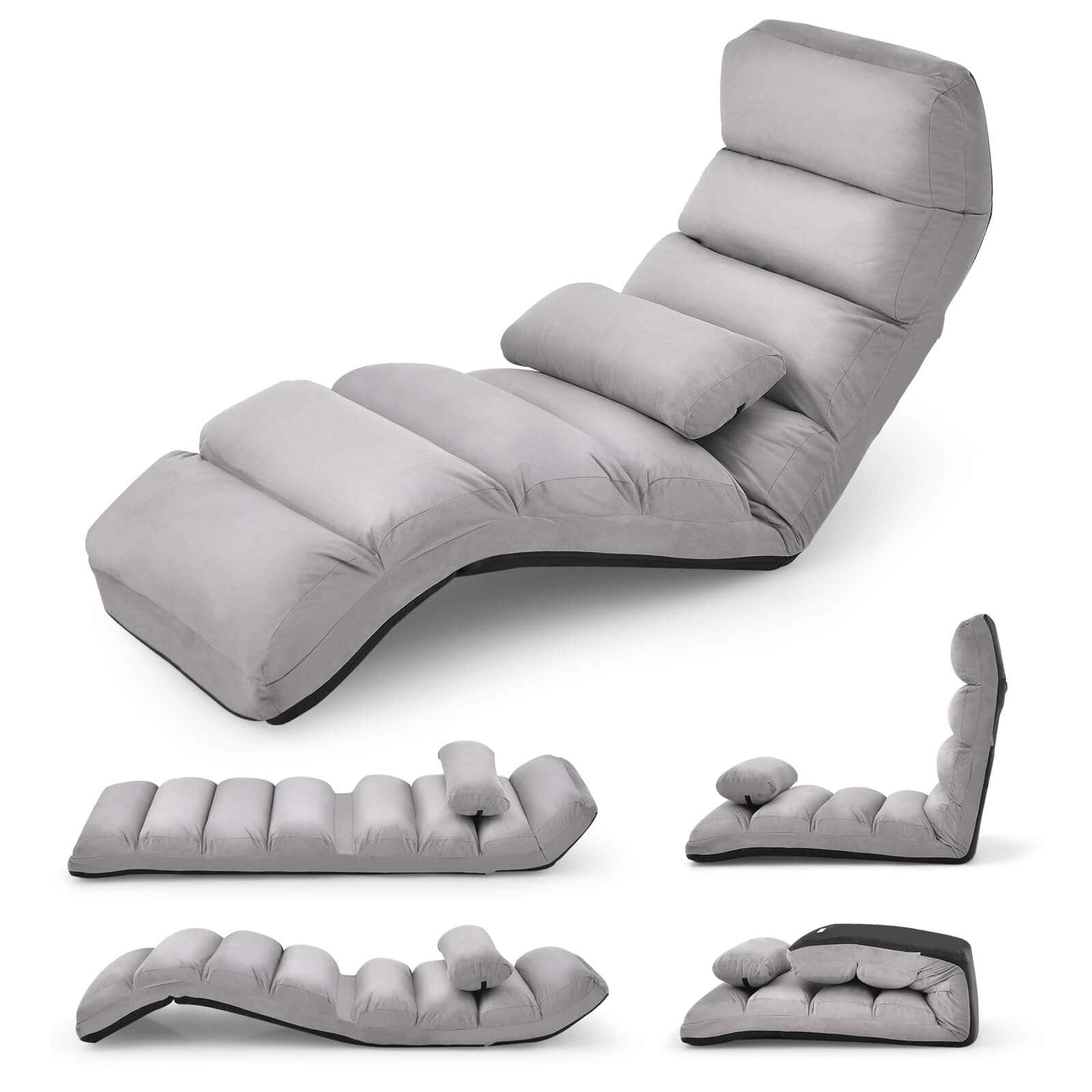 Costway - Folding Floor Lazy Sofa, Chaise Lounge Sofa with 5-Position Adjustable Backrest - Gray