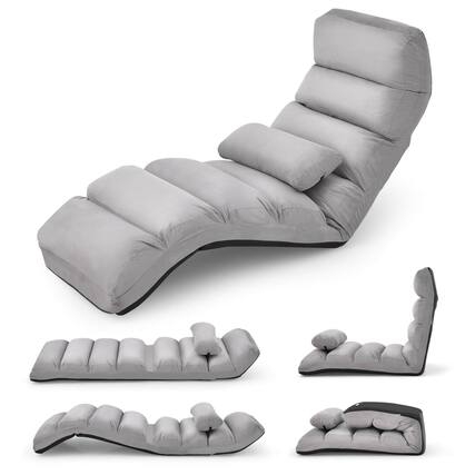 Front. Costway - Costway Folding Floor Lazy Sofa, Chaise Lounge Sofa with 5-Position Adjustable Backrest - Gray.
