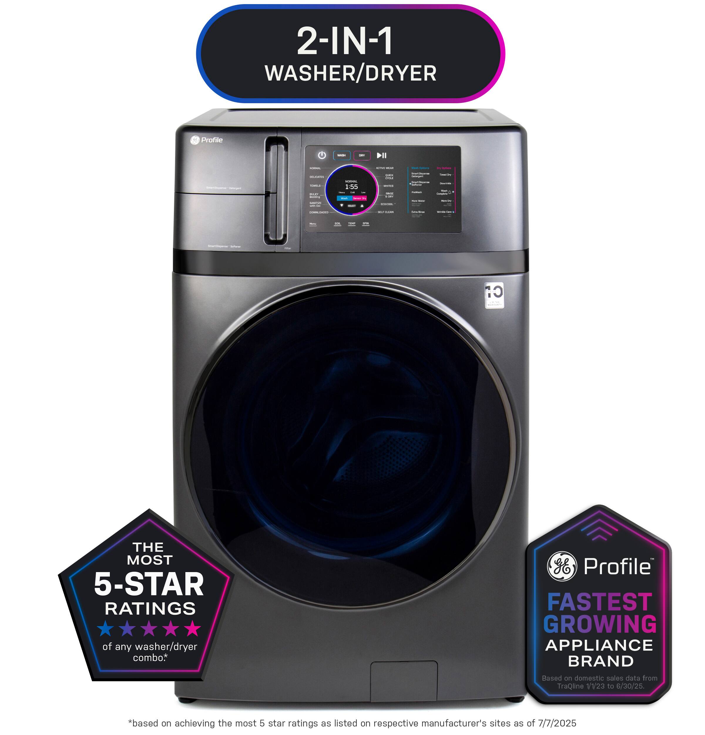 2-IN-1 WASHER/DRYER Profile I - +I1 : : - : : : : 150 - I - I I I : Ce : - : I : - I - I I : - I I - I - - : | | C | THE MOST 5-STAR RATINGS of any washer/dryer combo: H Profile FASTEST GROWING APPLIANCE BRAND Hased 8 domestic sales data from TraQline V123 to 6/30/25. peseq. on achieving the most 5 star ratings 88 listed on respective manufacturer's sites as of 7/7/2025