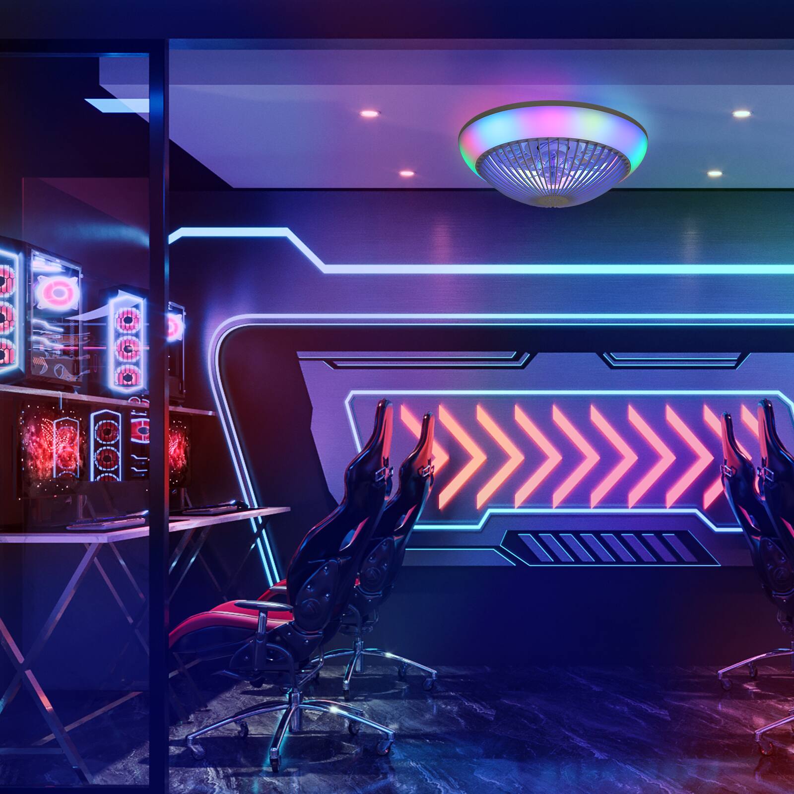 Alt View 4. Sofucor - 15" Bladeless Ceiling Fans with Lights Remote/APP Control Enclosed Flush Mount RGB Ceiling Fan Dimmable LED Ambient - White.