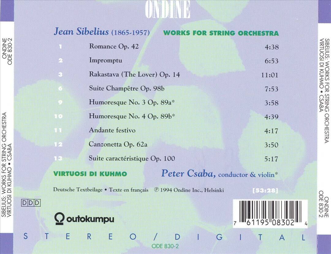 Back. Jean Sibelius: Works for String Orchestra [CD].