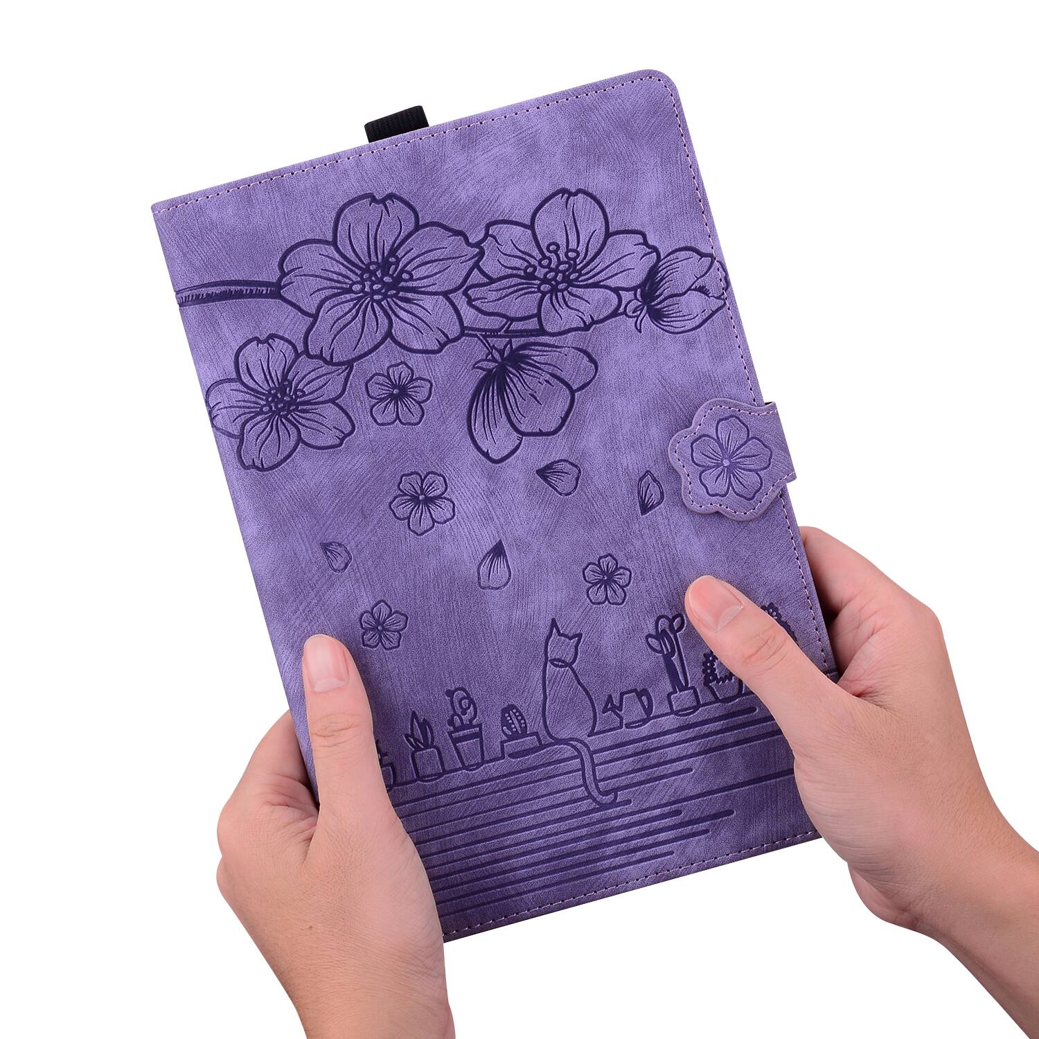 Alt View 1. Dteck - For Amazon Kindle Paperwhite (2024) and Kindle Colorsoft Embossed Flower Pattern Folio Case Card Slots Kickstand Cover - Purple.