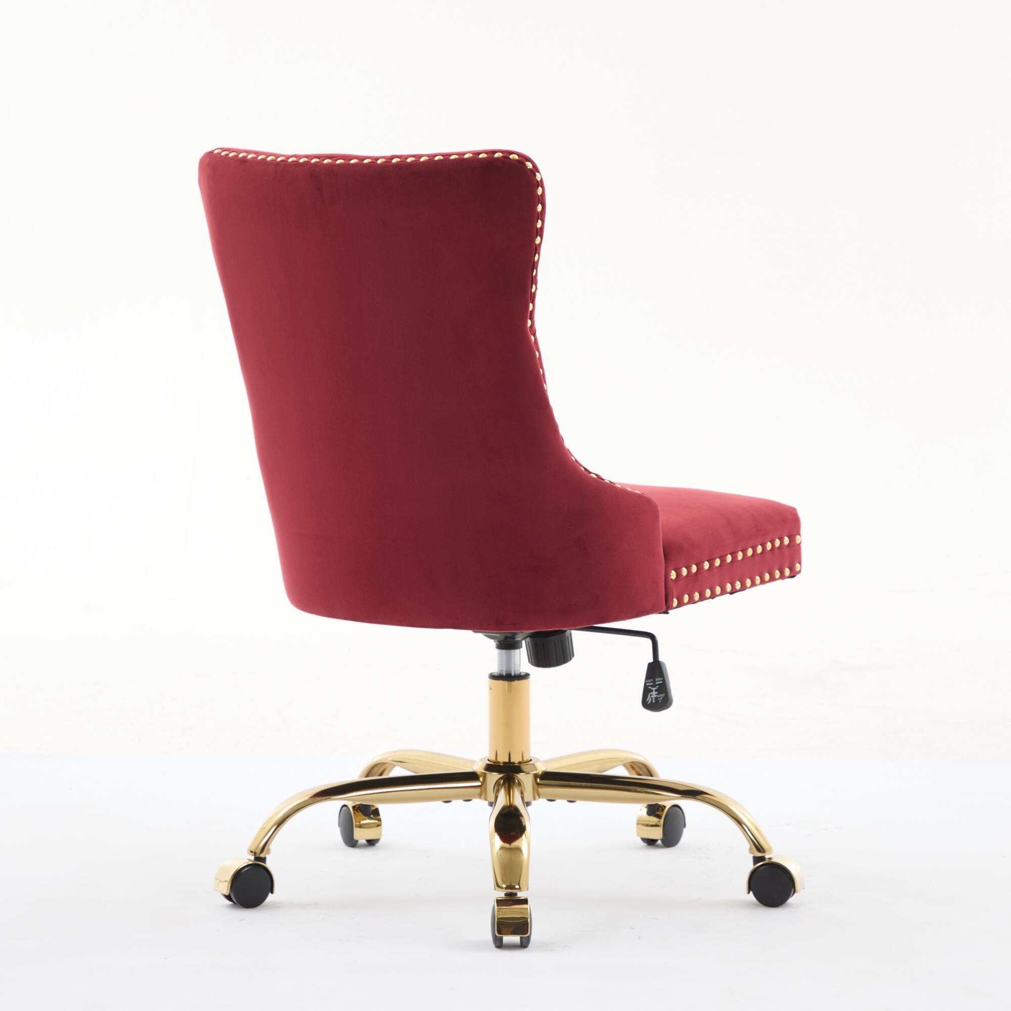 Alt View 2. GOODSILO - Modern Velvet Upholstered Office Chair with Tufted Button Design and Golden Metal Base for Home Workspace - Wine Red.