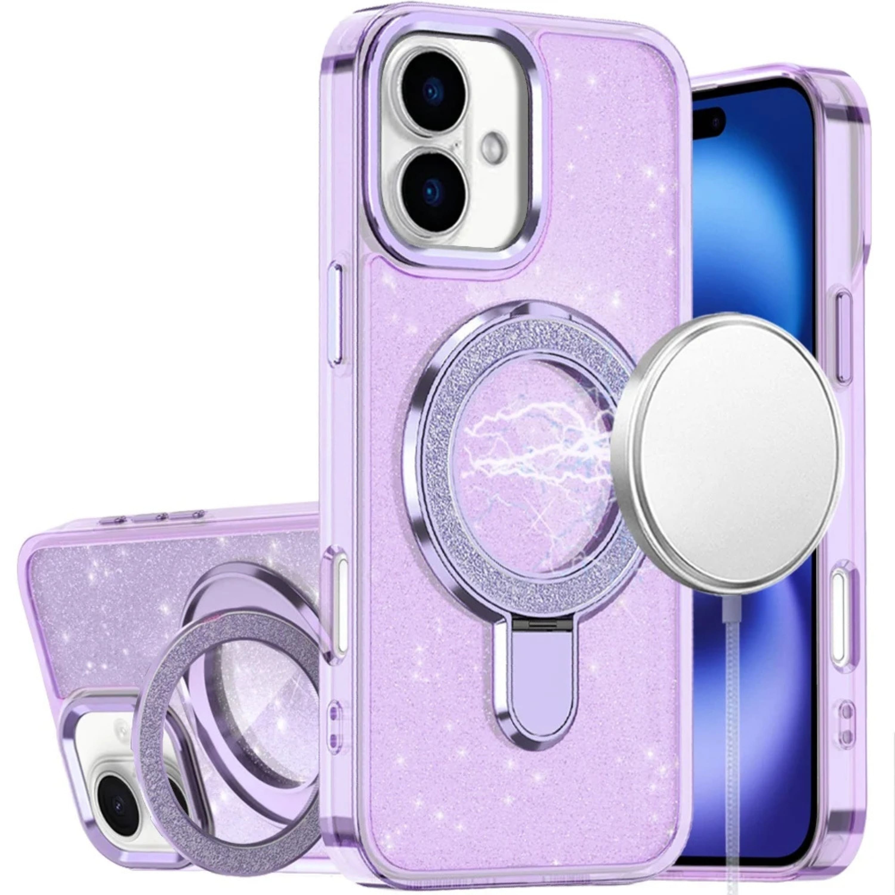 Kitcheniva - Iphone 17 Translucent Glitter Case With Magnetic Circle Stand And Protective Cover Light - Purple price history on PriceWatchPro