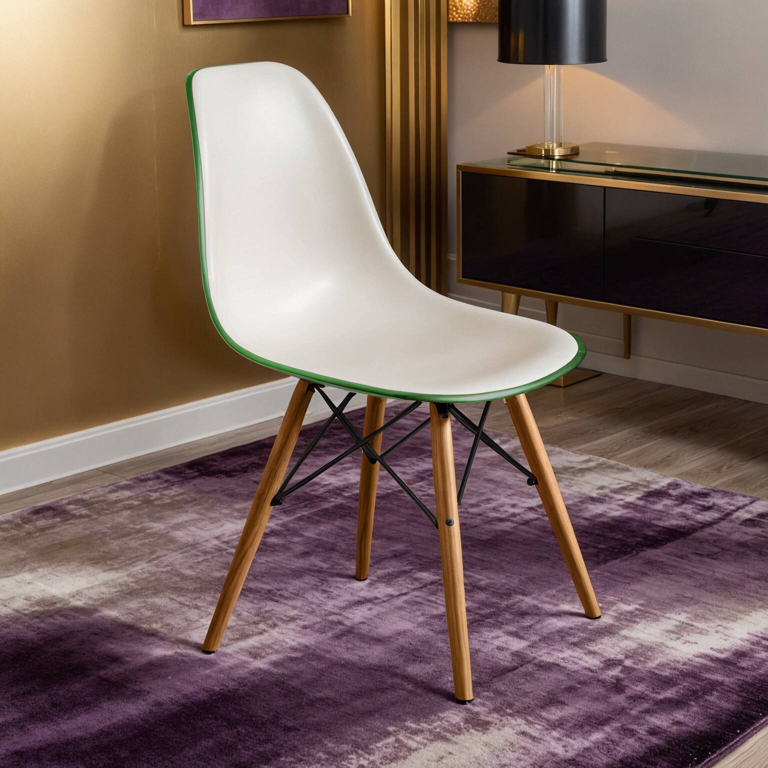 Angle. LeisureMod - Dover 2-PCS Modern Dining Chair - Molded Plastic Accent Chair with Eiffel Base - White Green.