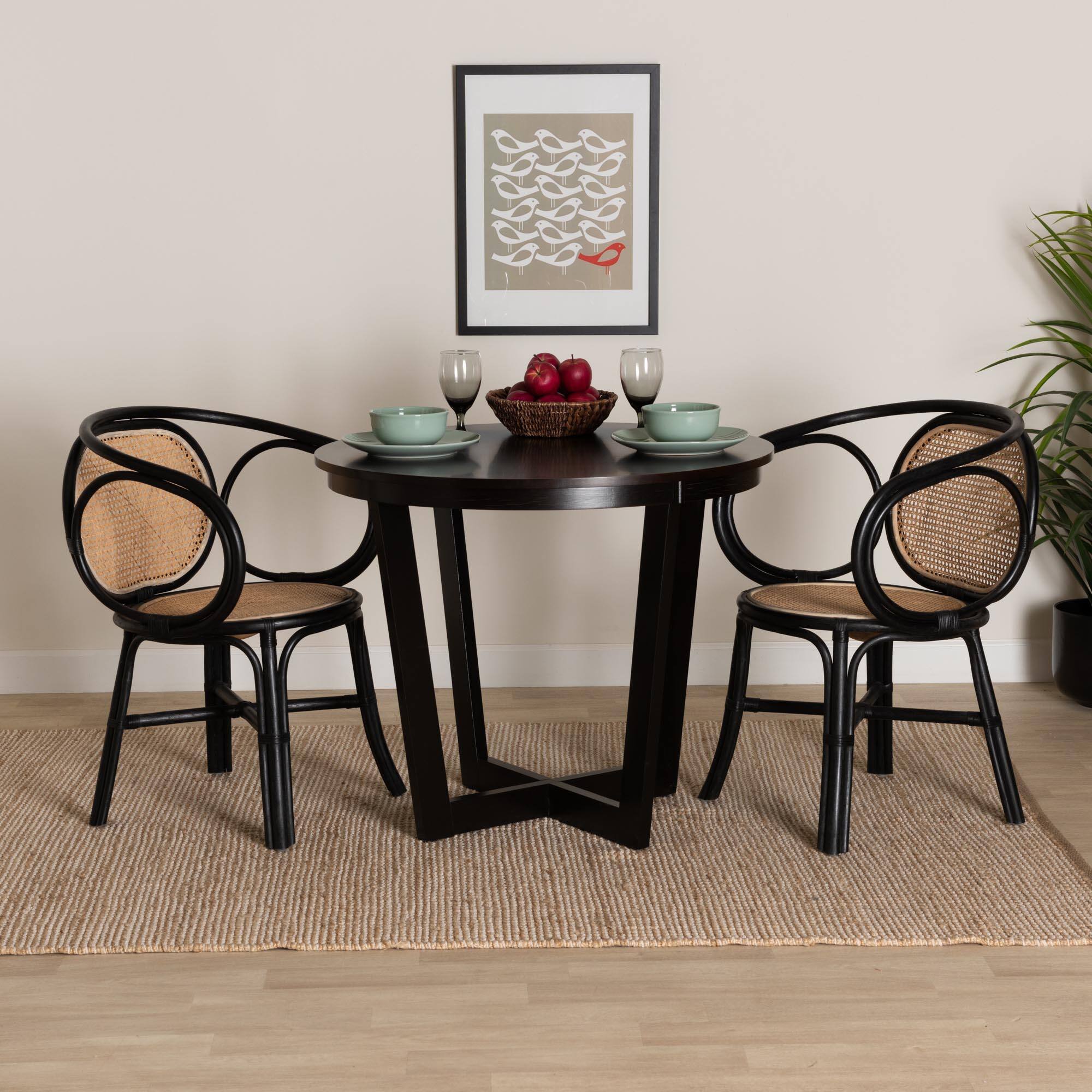 Alt View 4. bali & pari - Palesa Modern Bohemian Two-Tone and  Rattan Dining Chair - Black/Natural Brown.