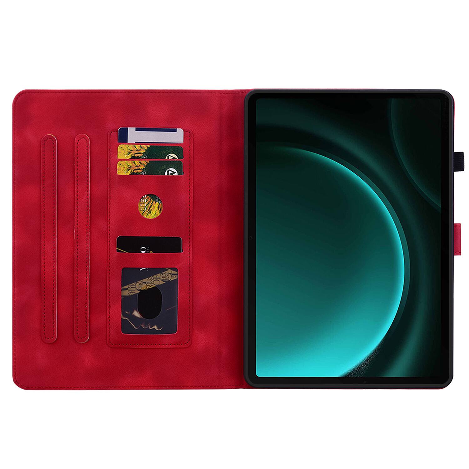Back. Dteck - Case for Samsung Galaxy Tab S10 FE & S10 Lite and S9 FE & S9,Embossed Pattern PU Leather Flip Card Holder Stand Cover - Red.