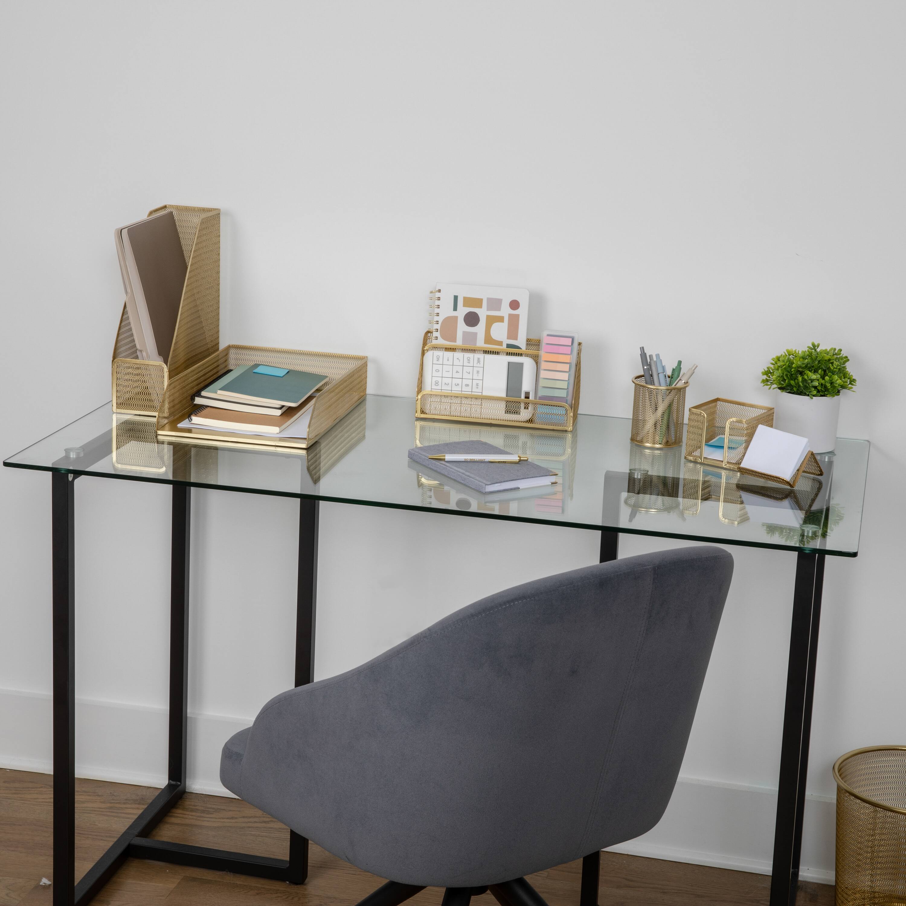 Alt View 11. Martha Stewart - Ryder Premium 6 Piece Mesh Metal Desktop Organizer Set - Gold.