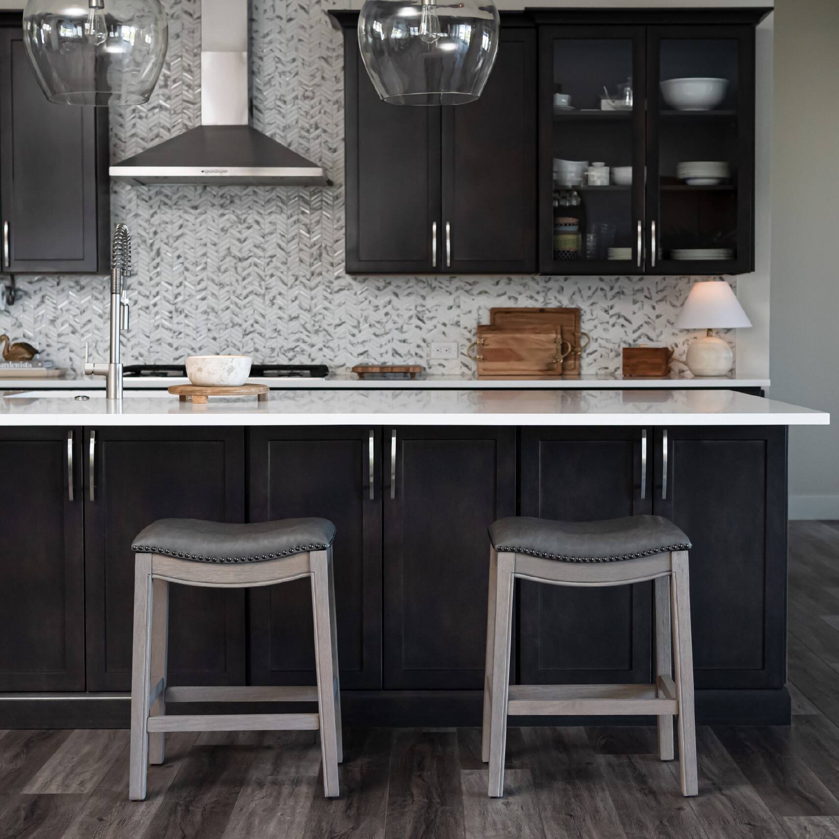 Alt View 6. Maven Lane - 26" Adrien Saddle Counter Stool In Reclaimed Oak With Vegan Leather - Reclaimed Oak.