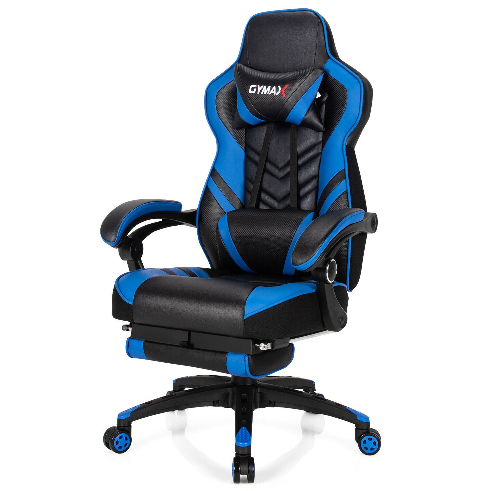 Costway - Adjustable Gaming Chair with Footrest - Blue and Black
