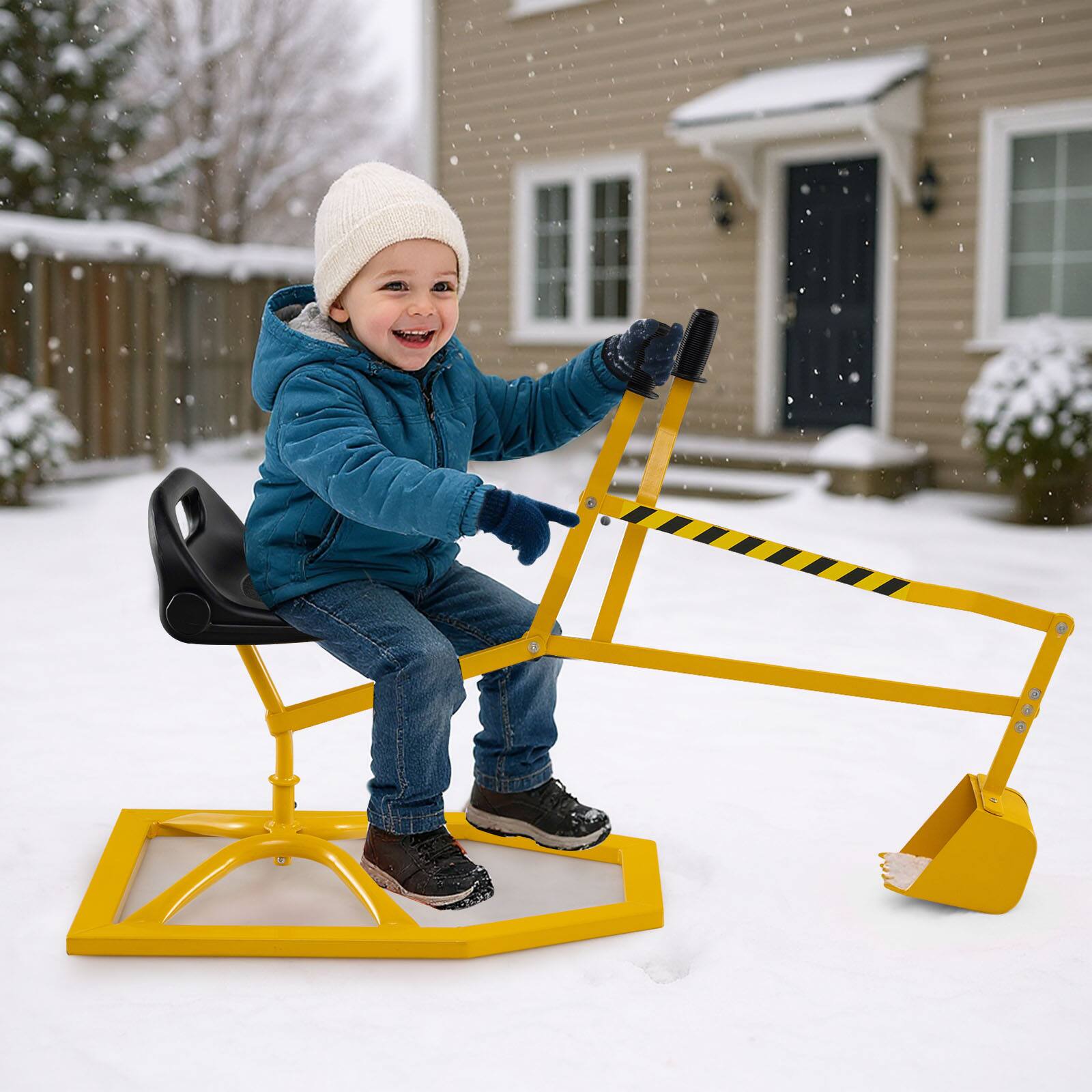 Front. Gymax - Gymax Sand Digger for Kids w/2-Handed Controls Flexible Shovel 360° Rotatable Function - Yellow.