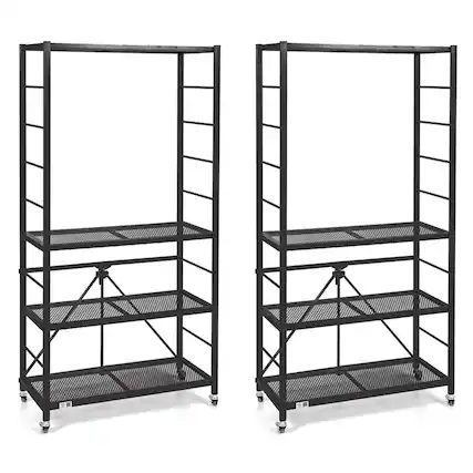 Front. Origami - Origami R2 Series Folding Steel Adjustable Shelving Storage Rack, 2 Pack, Black - Black.