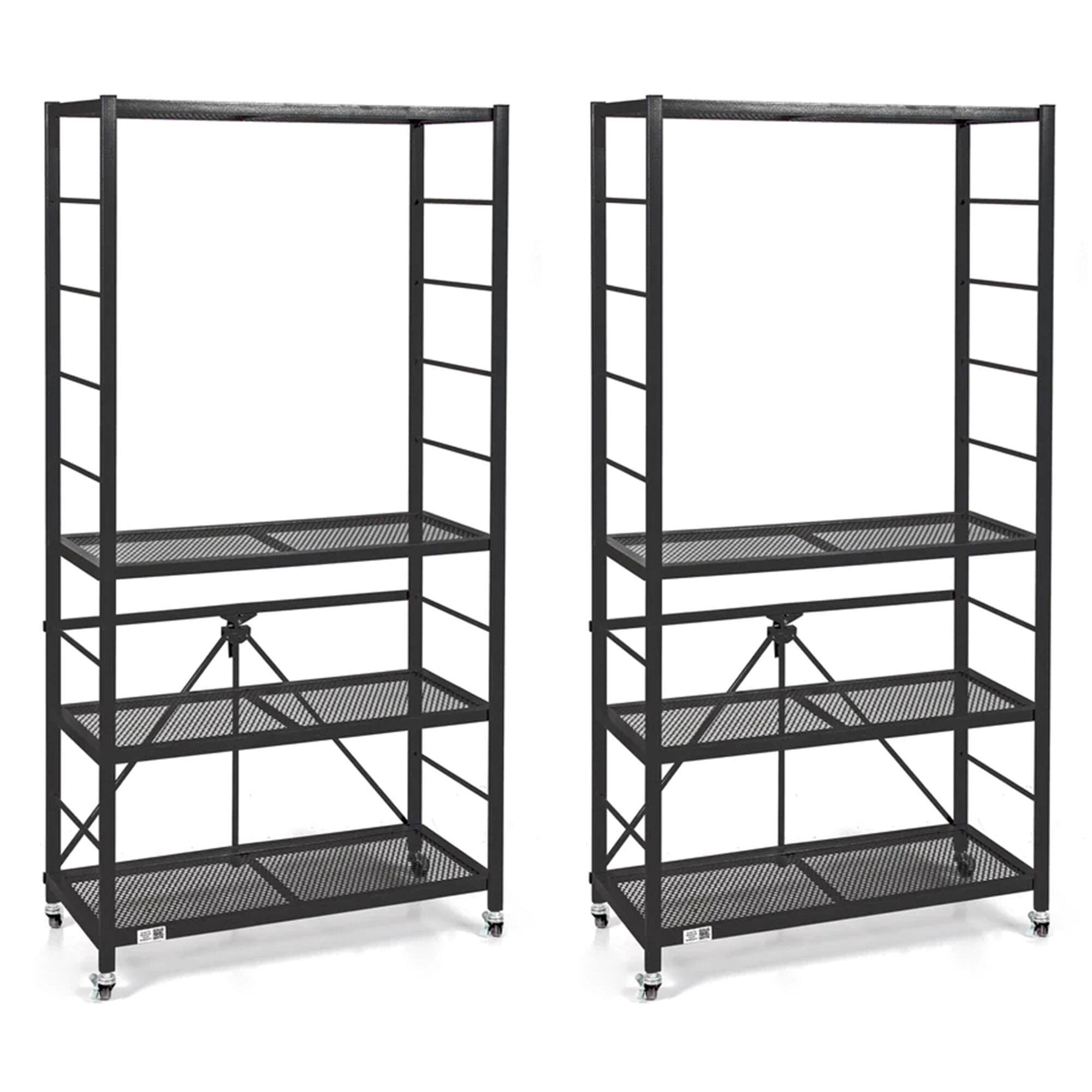 Front. Origami - Origami R2 Series Folding Steel Adjustable Shelving Storage Rack, 2 Pack, Black - Black.